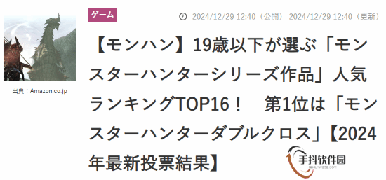 日媒邀19岁以下玩家评选怪猎系列最佳：《XX》登顶